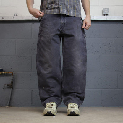 Vintage baggy Carhartt carpenter pants y2k navy Loose leg 100% cotton skater style workwear