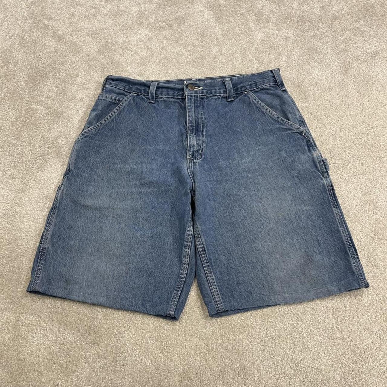 Carhartt carpenter denim shorts y2k faded blue Loose skater style work jorts