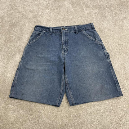 Carhartt carpenter denim shorts y2k faded blue Loose skater style work jorts