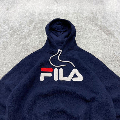 00s Fila teddy bear fleece technical XXL Women's navy pullover y2k style deep pile autumn