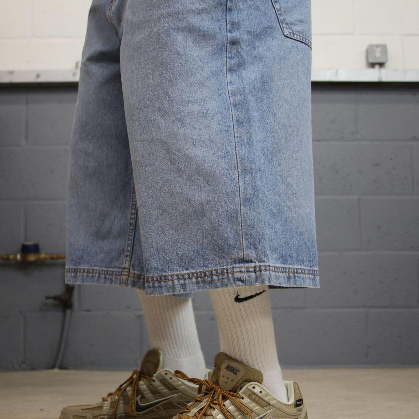 Pepe extra baggy denim shorts wide leg blue Long skater style surf jorts