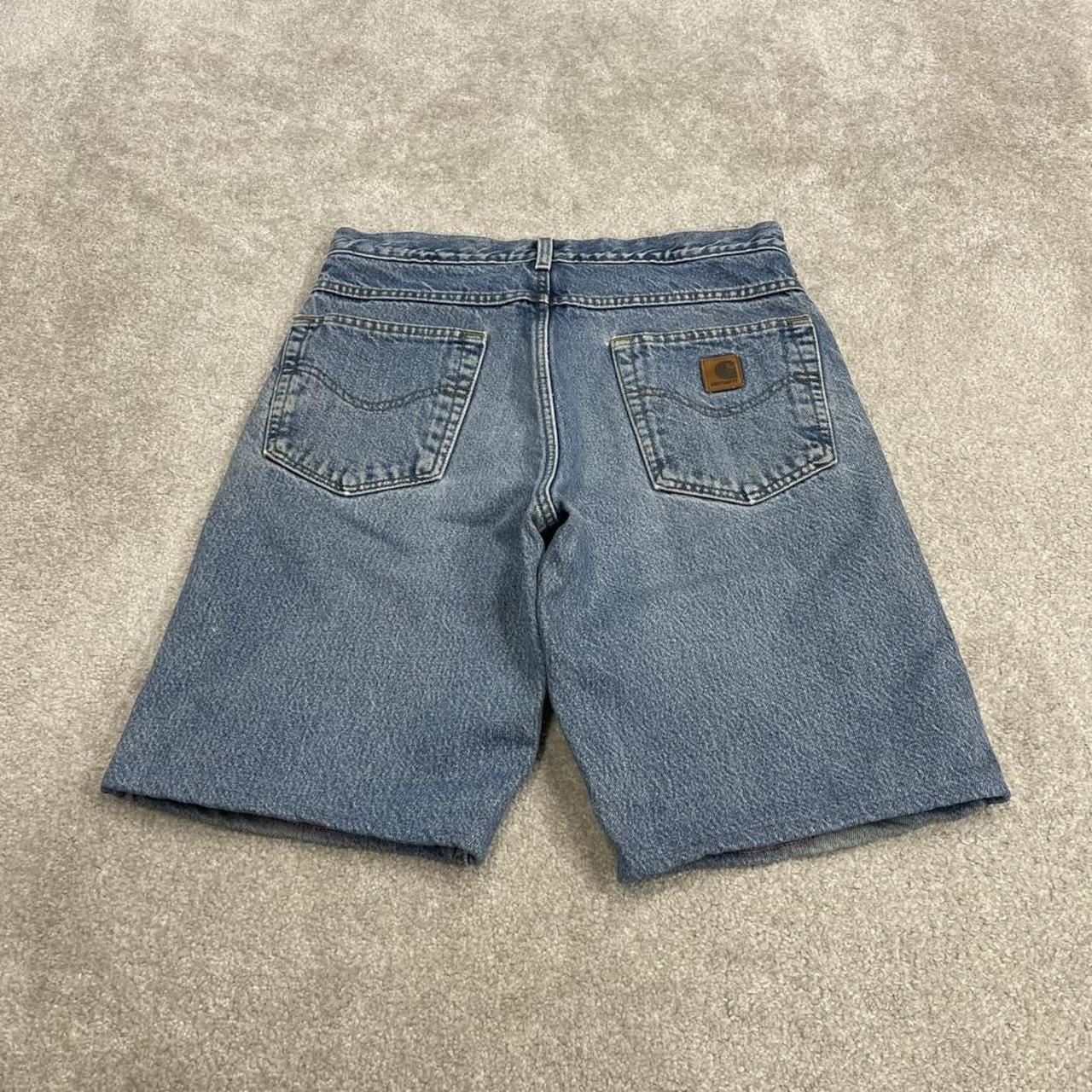 Carhartt denim shorts y2k faded blue Loose fleece lined skater style work jorts
