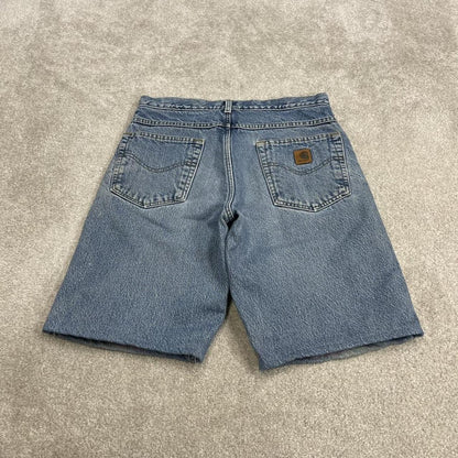 Carhartt denim shorts y2k faded blue Loose fleece lined skater style work jorts