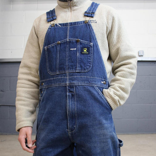 Vintage y2k baggy denim Dungarees loose leg blue Real workwear bib & brace overalls utility