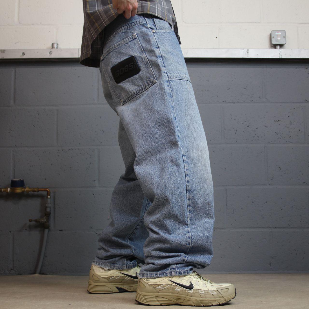 Vintage BOSS baggy carpenter jeans y2k W32L32 blue Loose thick denim skater style pants
