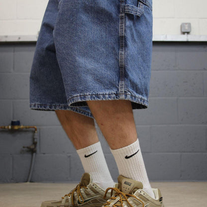 Baggy denim cargo shorts carpenter blue Rustler skater style summer festival jorts