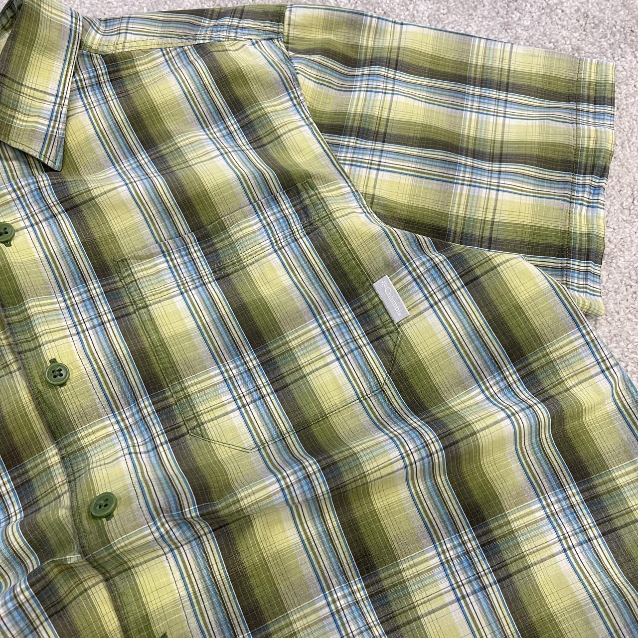 Columbia checkered short sleeve shirt green Surf style check shirt button down summer festival
