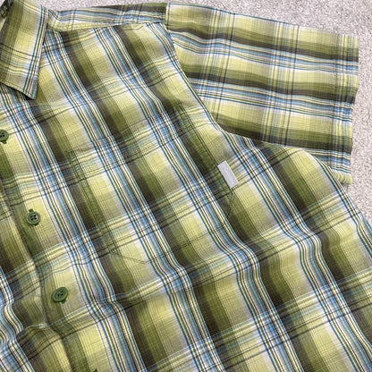Columbia checkered short sleeve shirt green Surf style check shirt button down summer festival