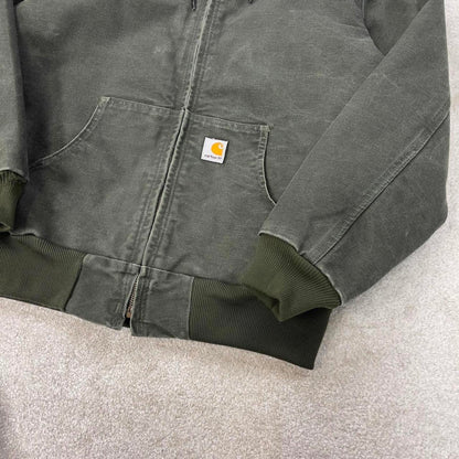 Faded Green Women's Carhartt hooded active jacket Medium canvas work coat