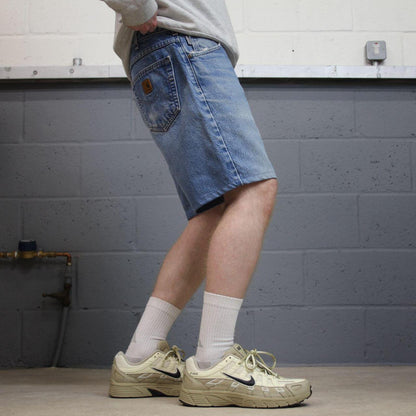 Carhartt denim shorts y2k faded blue Loose skater style work jorts