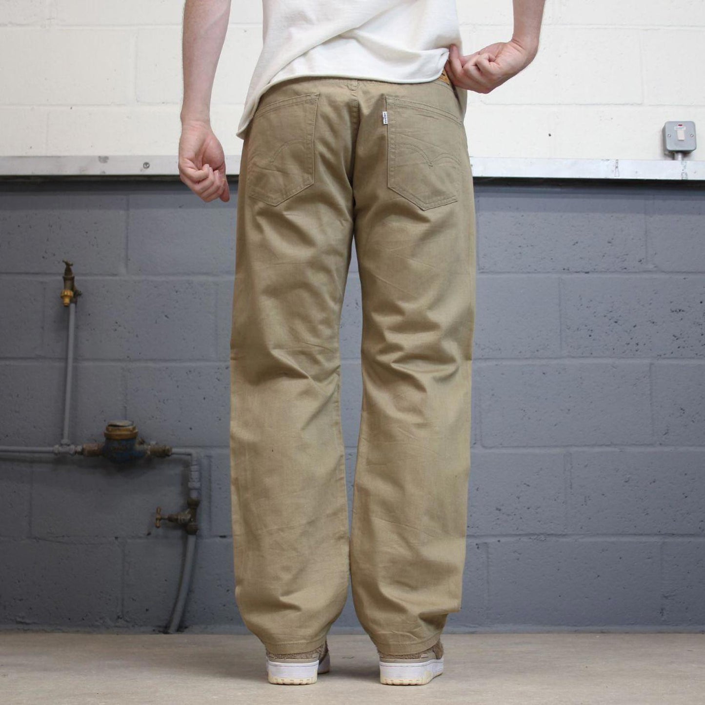 Levis 505 jeans casual streetwear W33L30 Tan brown straight leg y2k style pants white tab logo skate