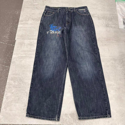 Blue G Unit jeans W38 L32 wide leg 90s style print design jeans