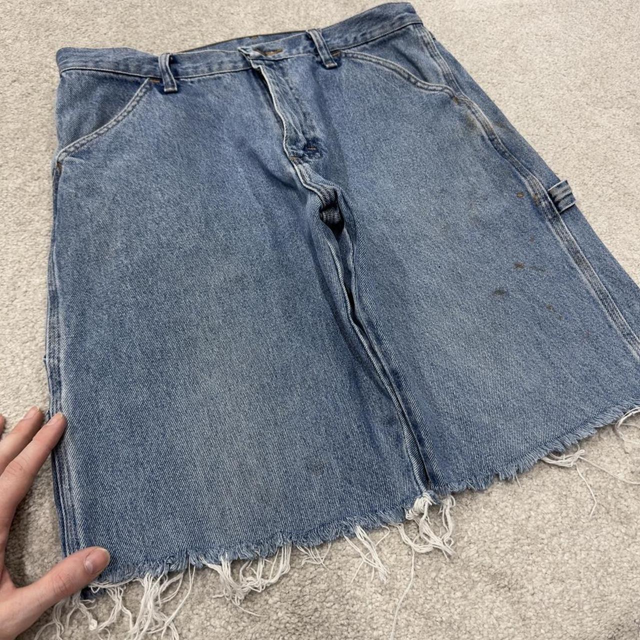 Denim carpenter shorts Y2K cargo blue Rustler loose frayed skater style surf jorts