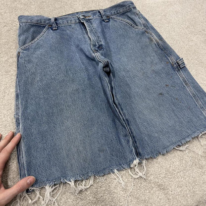 Denim carpenter shorts Y2K cargo blue Rustler loose frayed skater style surf jorts