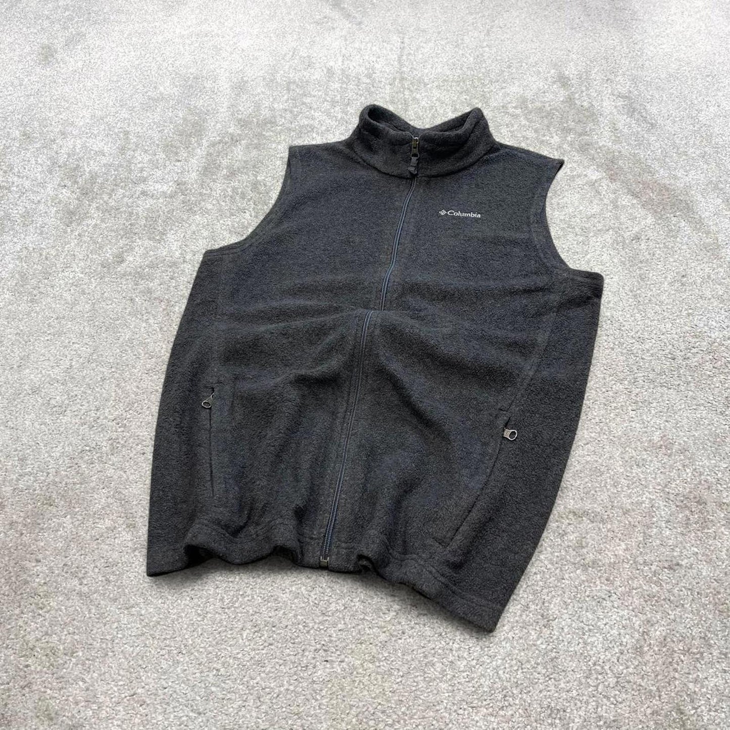 Grey Columbia technical fleece gilet XL women's y2k style full zip up autumn