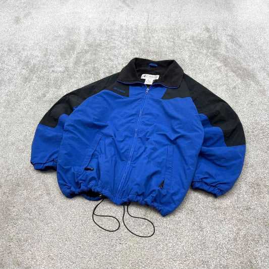 00s Columbia technical windbreaker jacket L blue men's y2k style fleece lined adjustable autumn