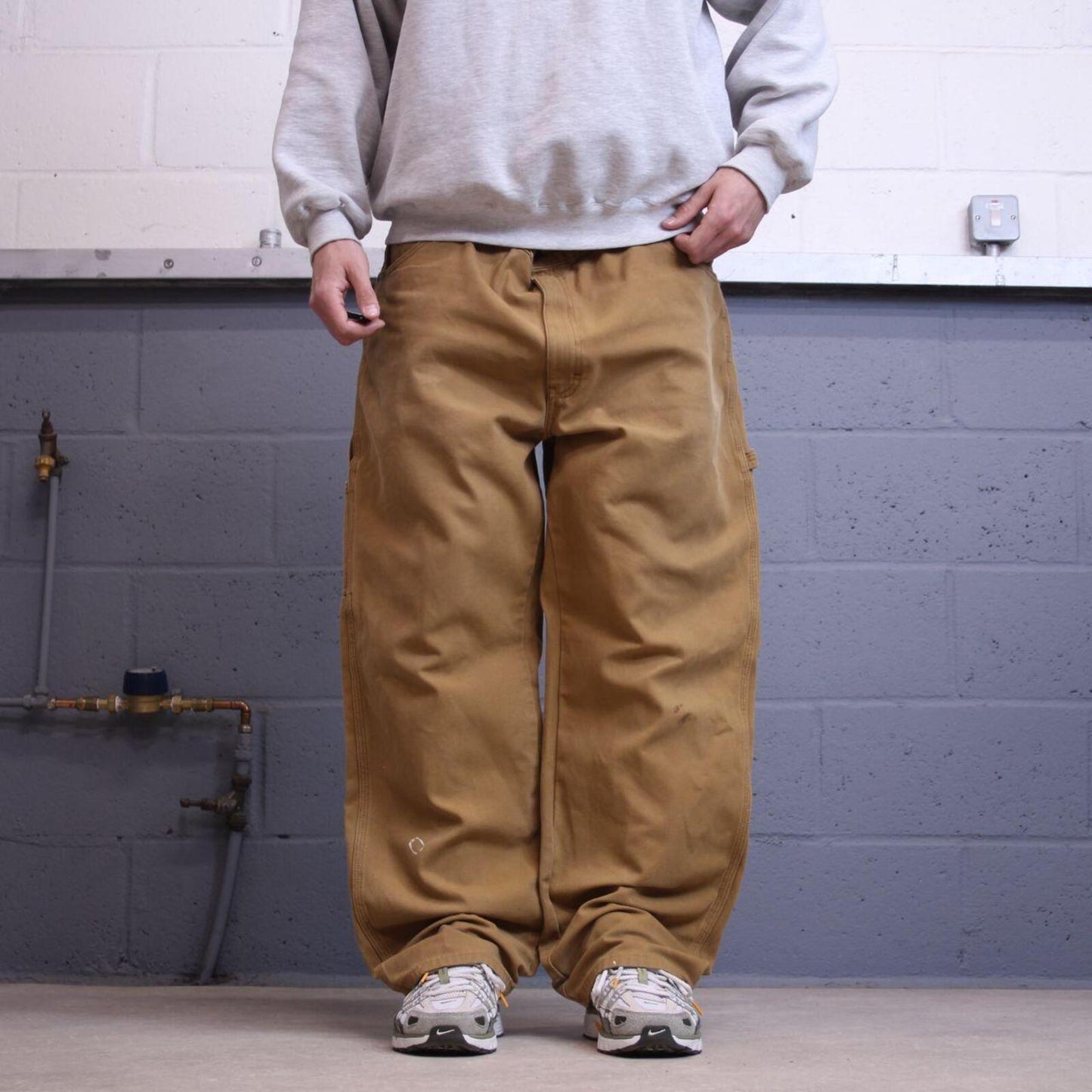 Baggy Dickies carpenter jeans wide leg tan W40L30 Skater / workwear style canvas cargo pants