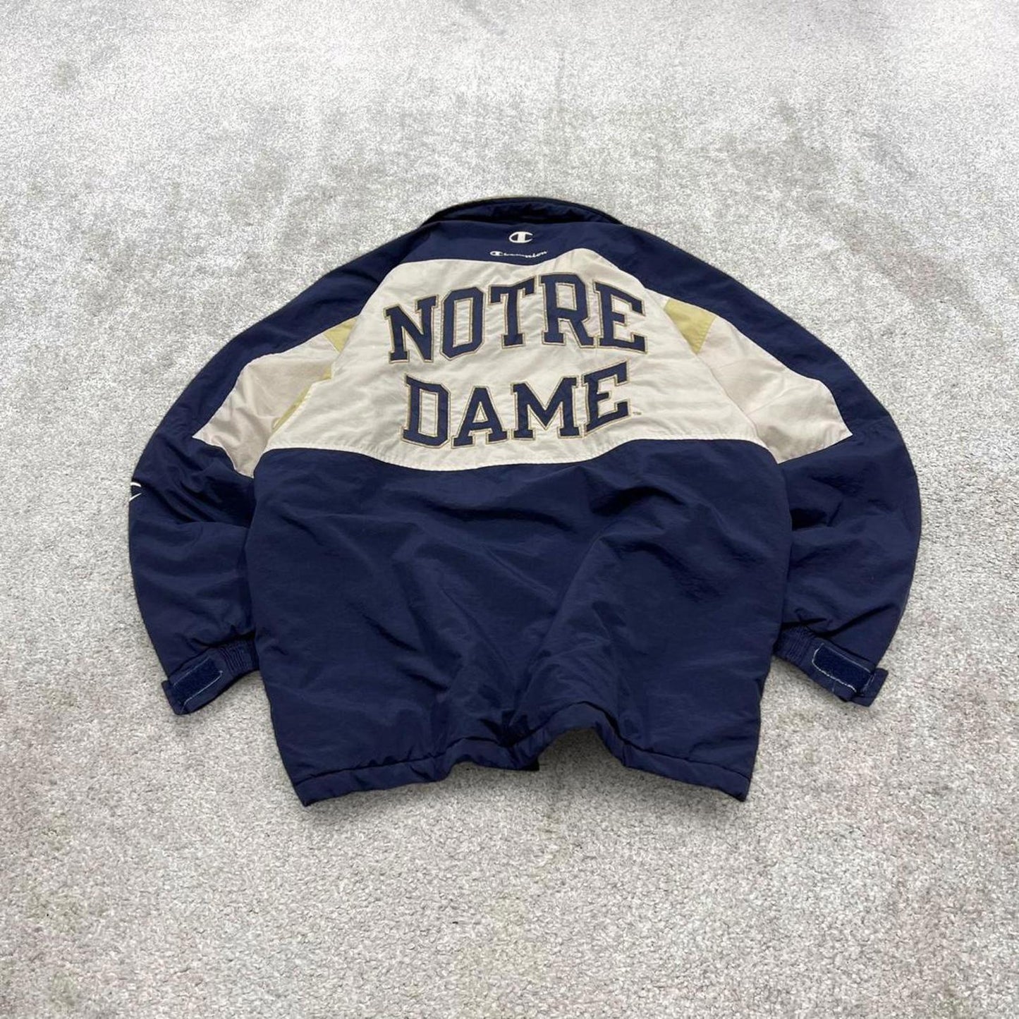 Vintage y2k Champion technical windbreaker jacket navy Colour panels embroidered logos Notre Dame
