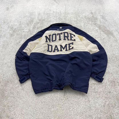 Vintage y2k Champion technical windbreaker jacket navy Colour panels embroidered logos Notre Dame