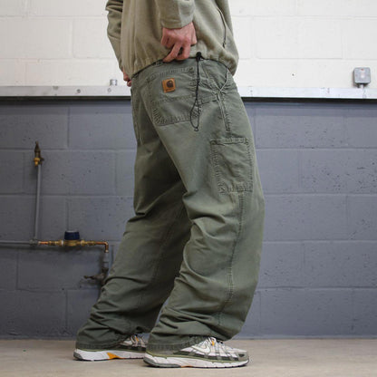 Y2K baggy Carhartt carpenter jeans green Loose leg canvasy skate style workwear cargo pants