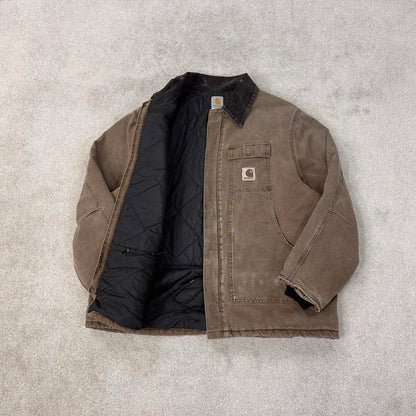 Vintage brown Carhartt jacket 2XL - canvas arctic quilt lined chore coat collar sandstone