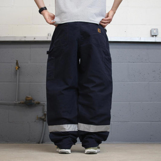 Baggy Carhartt carpenter jeans W38L34 navy loose 90s skater style canvas workwear cargos hi vis