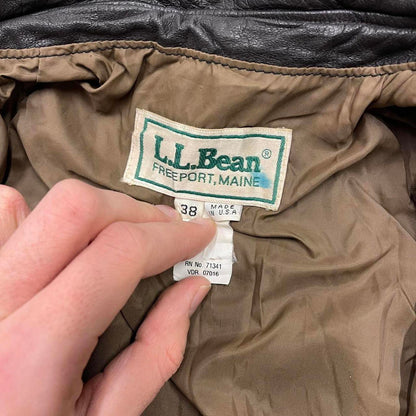 Vintage leather flight aviator bomber jacket brown L.L.Bean boxy genuine goatskin leather coat