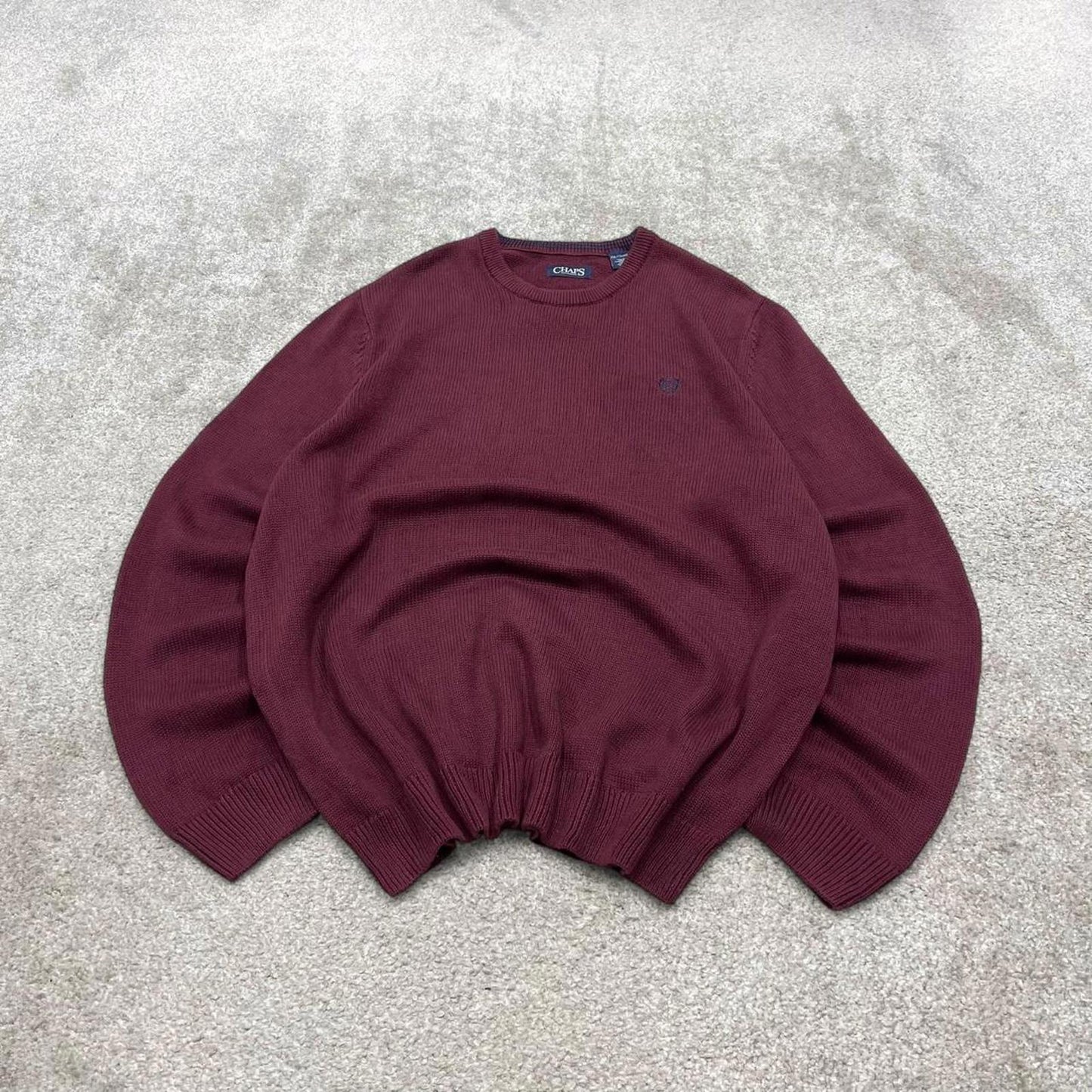 00s CHAPS knit sweater jumper XXL men's burgundy knitted pull over y2k 00s style