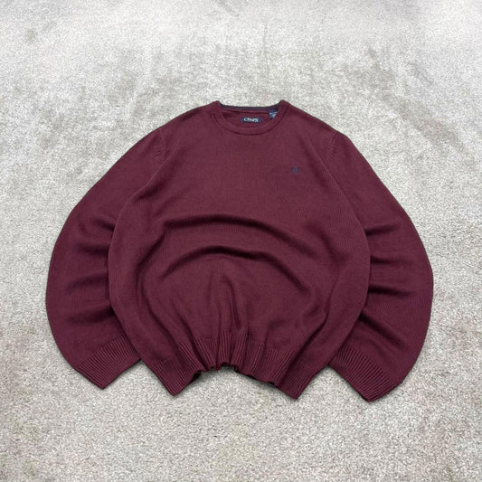 00s CHAPS knit sweater jumper XXL men's burgundy knitted pull over y2k 00s style