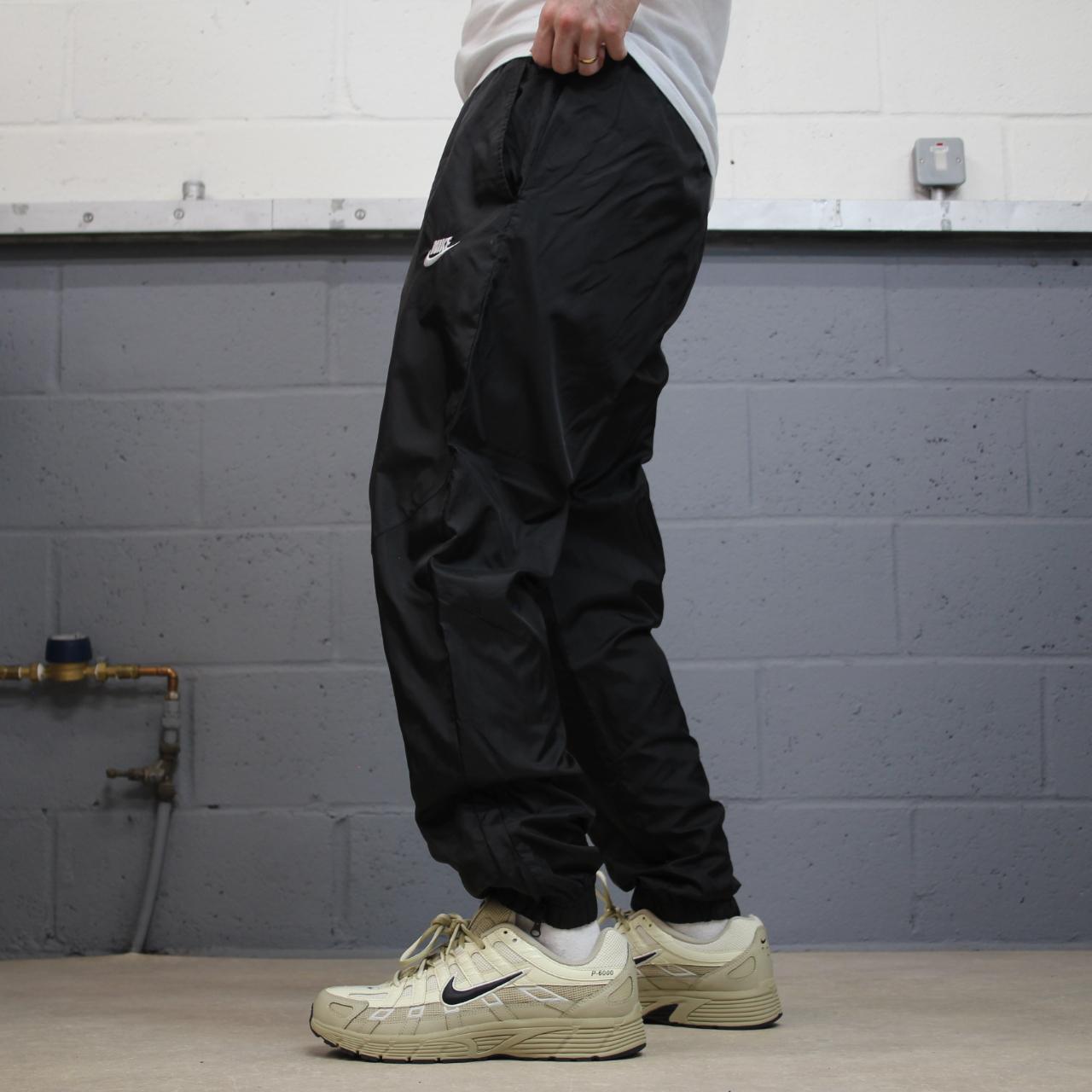 Nike tracksuit bottoms Y2K black Loose mesh lined embroidered cuffed track pants