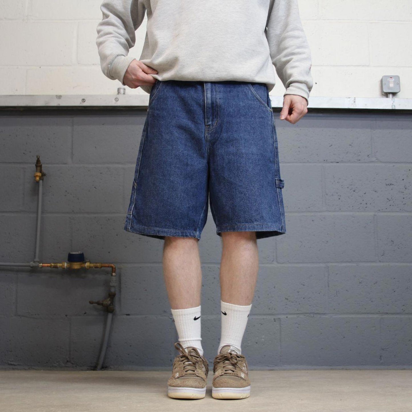 Y2k baggy carpenter jorts denim skater style blue FUSE wide leg summer festival jean shorts