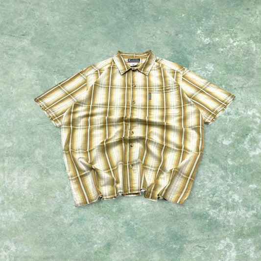 Y2K boxy fit checkered shirt short sleeve green Columbia surf style check shirt summer festival