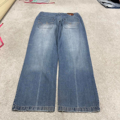 Y2k baggy skate jeans blue denim W36L32 Vintage Don loose 00s style pants embroidered casual autumn