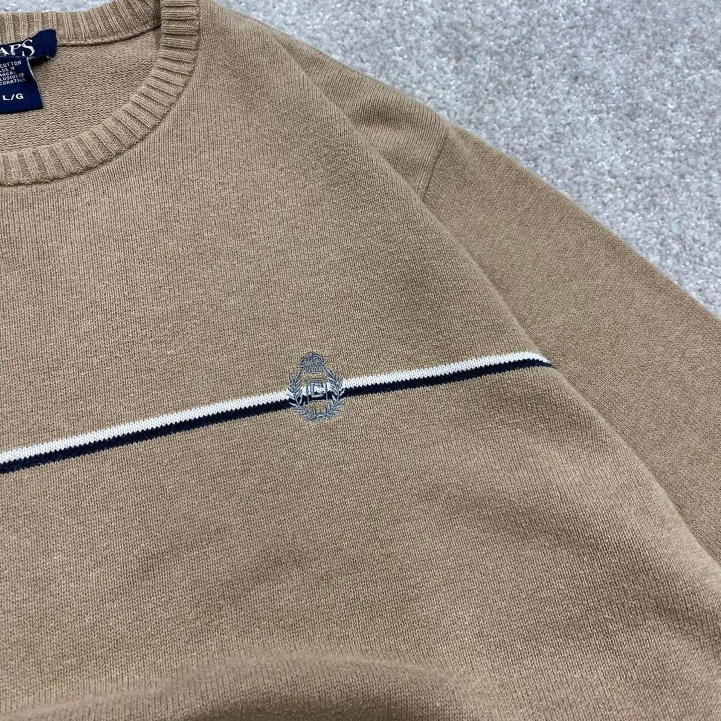 00s CHAPS knit sweater jumper L men's tan beige knitted pull over y2k style striped