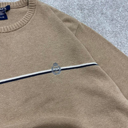 00s CHAPS knit sweater jumper L men's tan beige knitted pull over y2k style striped