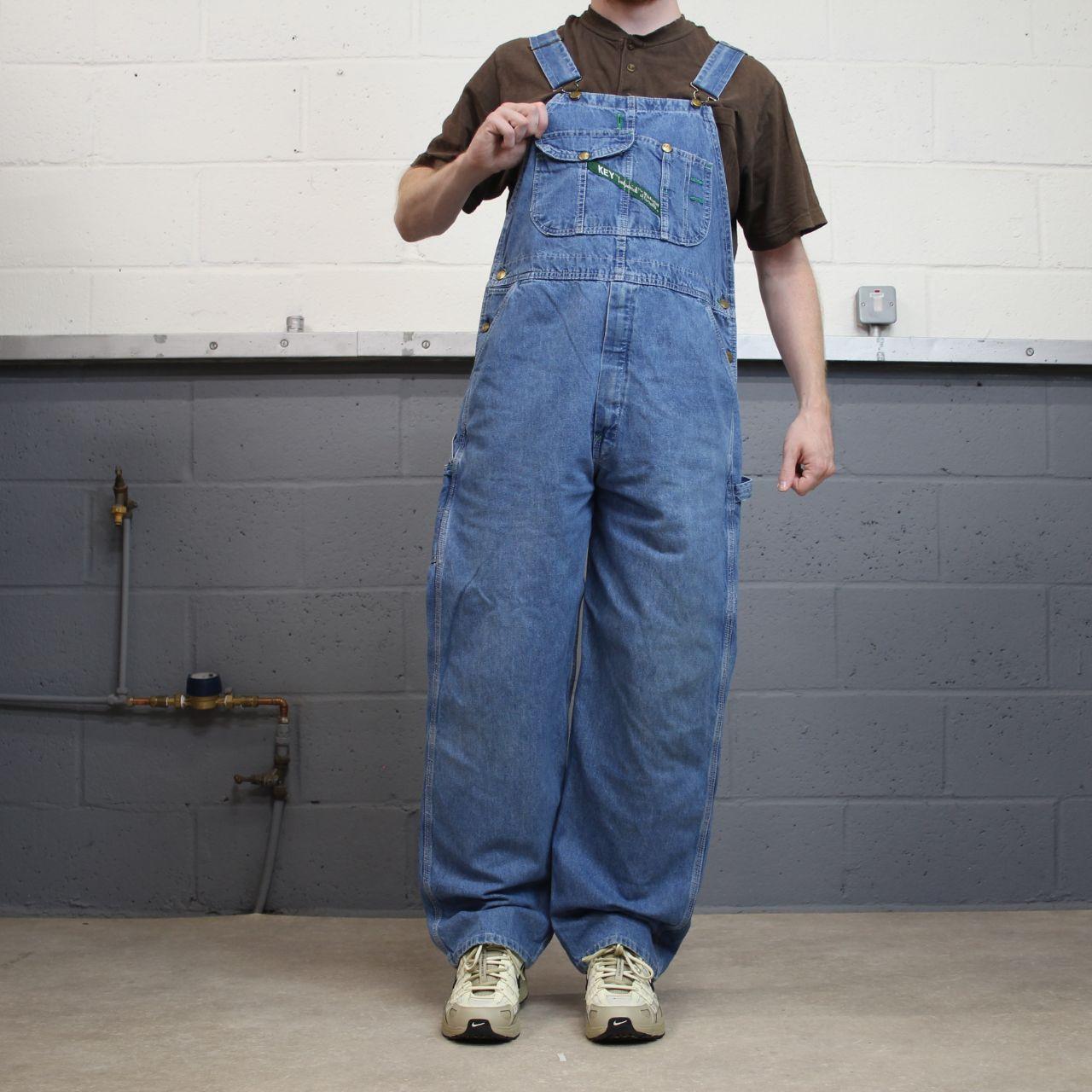 Vintage dungarees denim overalls blue Key workwear bib & brace utility