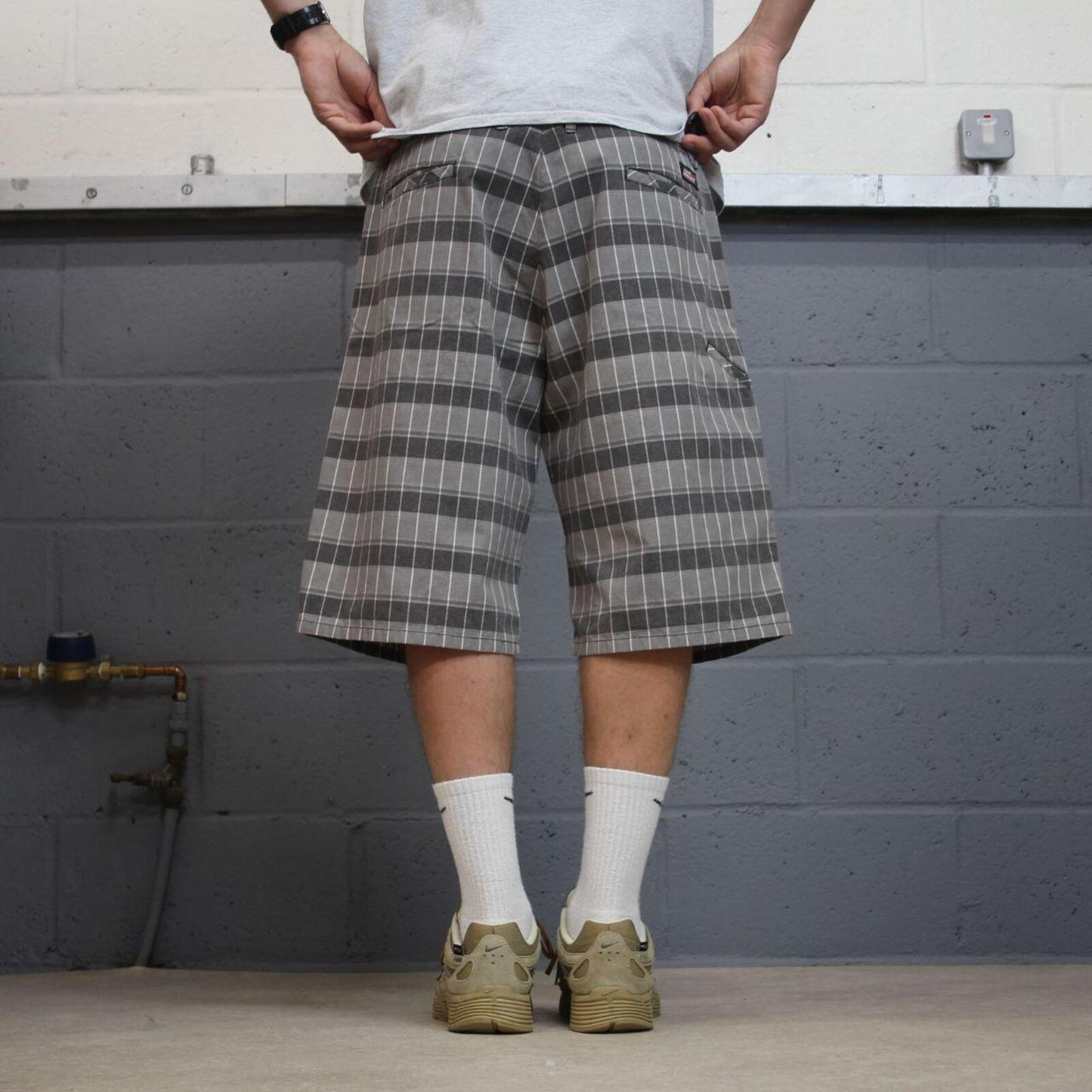 Dickies baggy checkered shorts carpenter grey Chino check surf shorts long leg festival