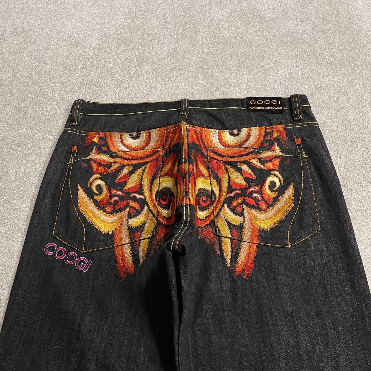 Baggy COOGI embroidered jeans y2k W44L35 black Japanese style embroidered Chinese dragon design