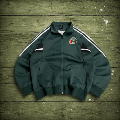 Y2K Adidas track top jacket embroidered green XL men’s Sporty tracksuit stripes, logos, zip pockets
