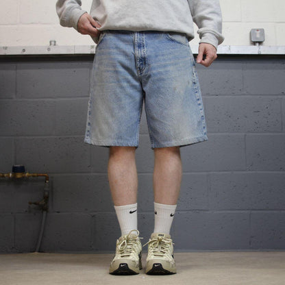 Carhartt denim shorts y2k faded blue Loose skater style work jorts