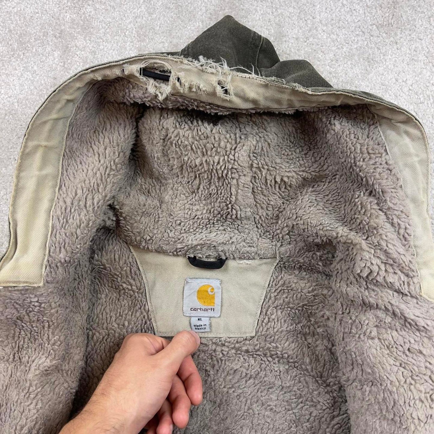 Green Carhartt hooded Bartlett jacket XL technical canvas 90s style skater bomber