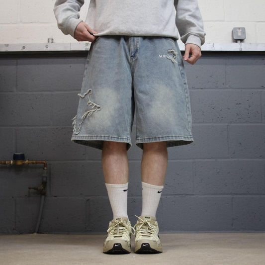 Baggy denim shorts y2k blue Loose leg skater style brand surf jorts