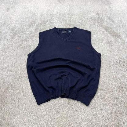 90s CHAPS knit sweater vest L men's navy knitted V neck pull over y2k 00s style