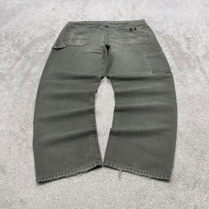 Baggy Dickies carpenter jeans skater workwear W40L32 Green canvas cargos 90s style pants streetwear