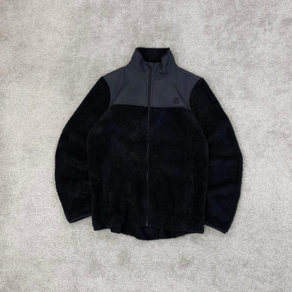 Black Fila deep pile technical fleece Medium Women's full zip up y2k style teddy bear autumn