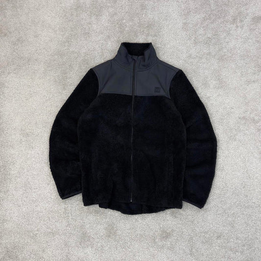Black Fila deep pile technical fleece Medium Women's full zip up y2k style teddy bear autumn
