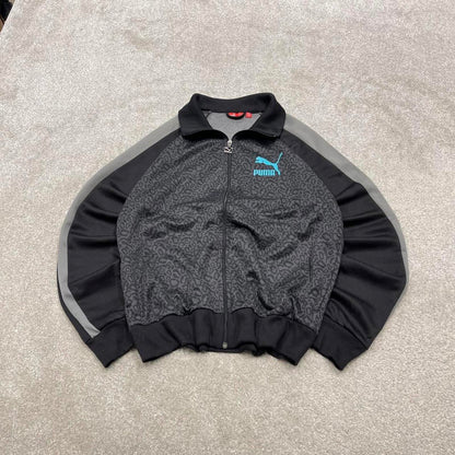 Y2k 00s Puma track jacket L men's grey black sports full zip track suit top sporty