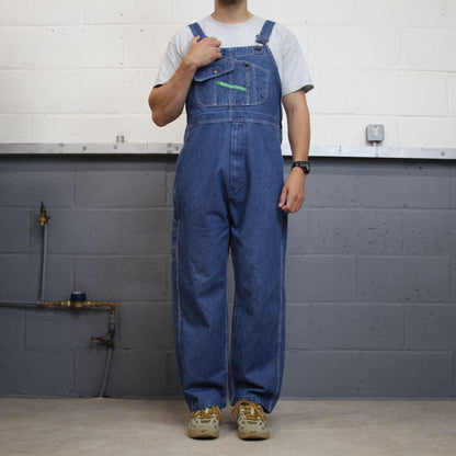 Vintage y2k denim dungarees loose leg blue Key workwear bib & brace overalls utility