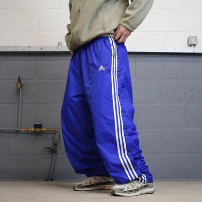 Vintage Y2K baggy Adidas tracksuit bottoms blue Wide-leg embroidered lined leg popper track pants