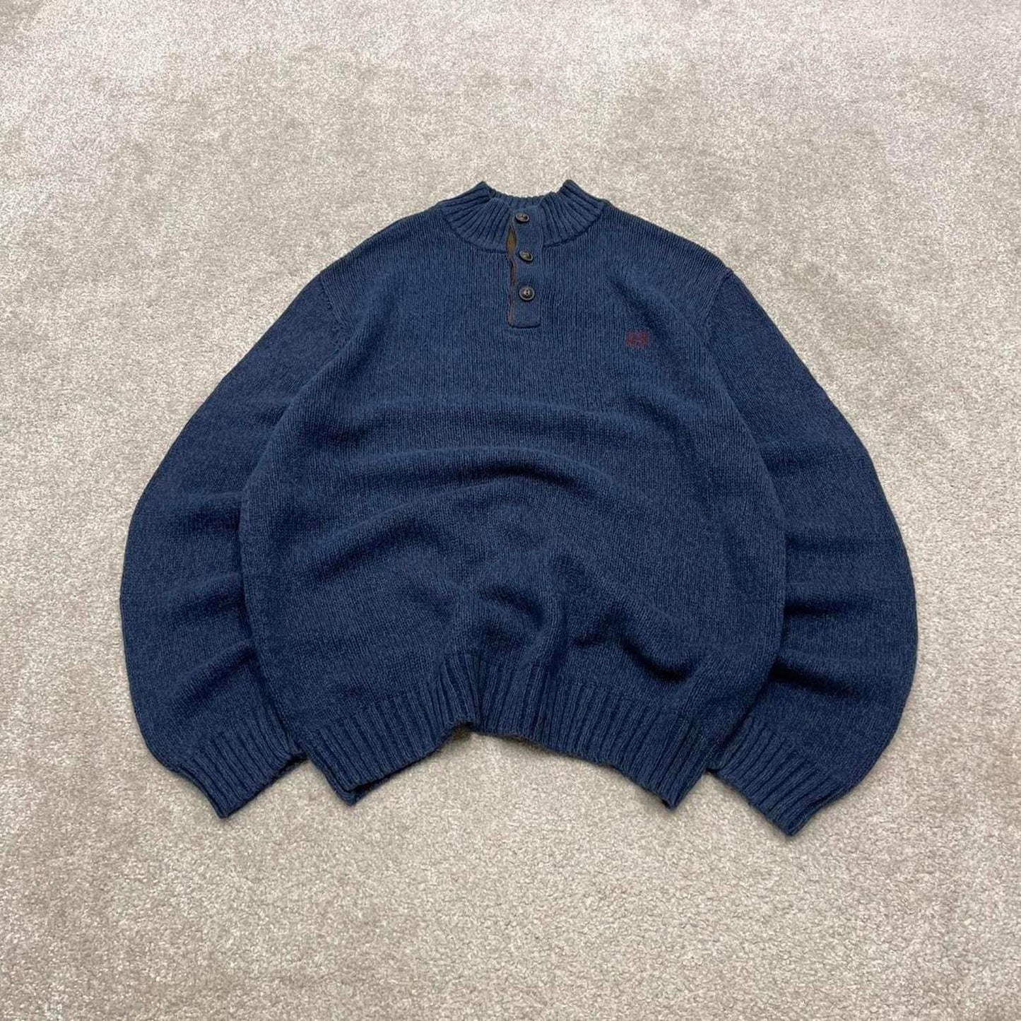 CHAPS knit sweater jumper pull over Medium men's navy knitted button y2k 00s style